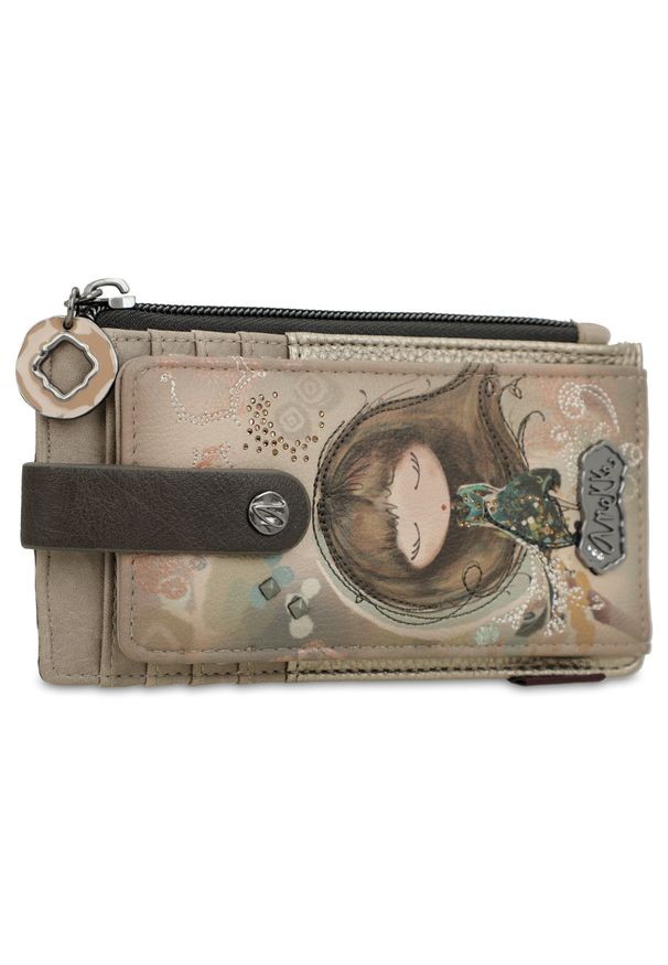 Brązowy Portfel Damski Anekke Stylowe Etui Na Karty. Kolor: brązowy. Wzór: aplikacja, motyw z bajki, haft