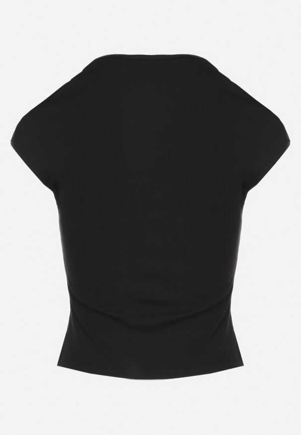 Born2be - Czarny Dopasowany T-shirt z Wiskozą w Prążki z Kwadratowym Dekoltem Alannia. Okazja: do pracy, na co dzień, na spotkanie biznesowe. Typ kołnierza: dekolt kwadratowy. Kolor: czarny. Materiał: wiskoza. Wzór: prążki. Styl: casual, biznesowy