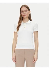 TOMMY HILFIGER - Tommy Hilfiger Polo Slim Gold Button Polo Ss WW0WW45436 Biały Regular Fit. Typ kołnierza: polo. Kolor: biały. Materiał: bawełna #1