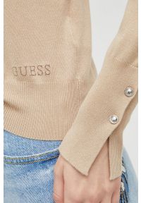 Guess kardigan damski kolor brązowy lekki. Okazja: na co dzień. Kolor: brązowy. Materiał: materiał, dzianina, wiskoza. Długość rękawa: długi rękaw. Długość: długie. Styl: casual #4