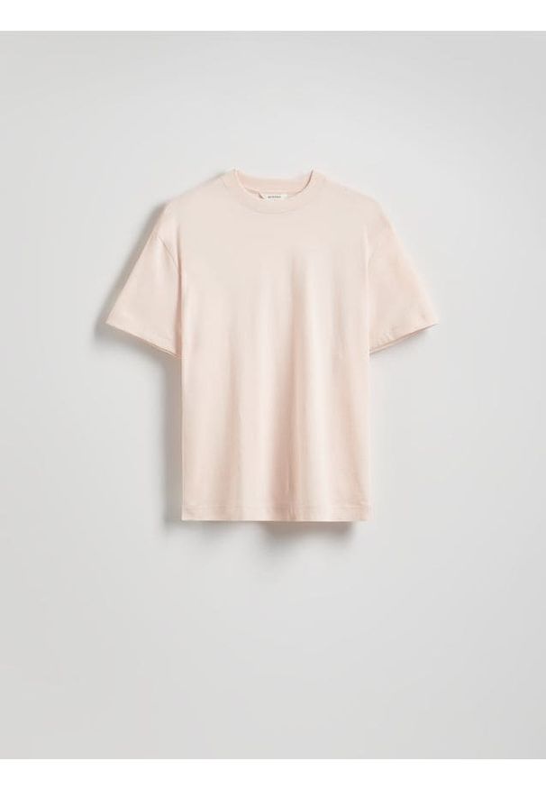 Reserved - Bawełniany t-shirt boxy - pastelowy róż. Kolor: różowy. Materiał: bawełna