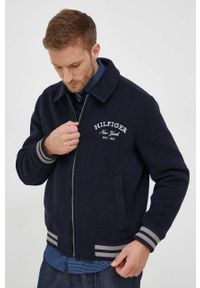 TOMMY HILFIGER - Tommy Hilfiger kurtka wełniana kolor granatowy przejściowa. Kolor: niebieski. Materiał: wełna #6
