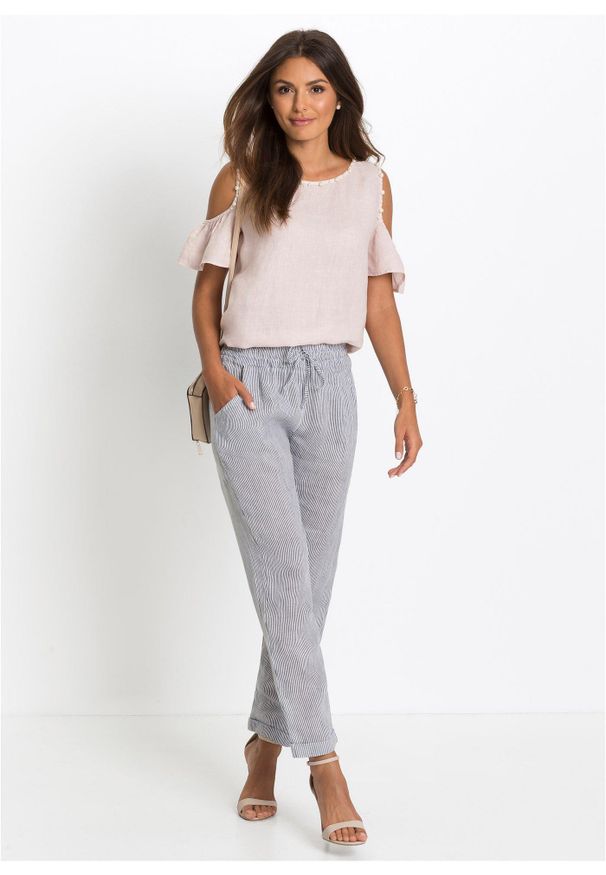 bonprix - Spodnie lniane. Kolor: niebieski. Materiał: lyocell, len. Sezon: lato