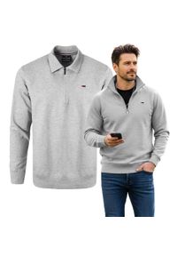 Wygodna Bluza Bawełniana - Pako Jeans - z Kołnierzykiem Polo, Popielata. Typ kołnierza: polo. Kolor: szary. Materiał: wiskoza, bawełna. Styl: klasyczny #4