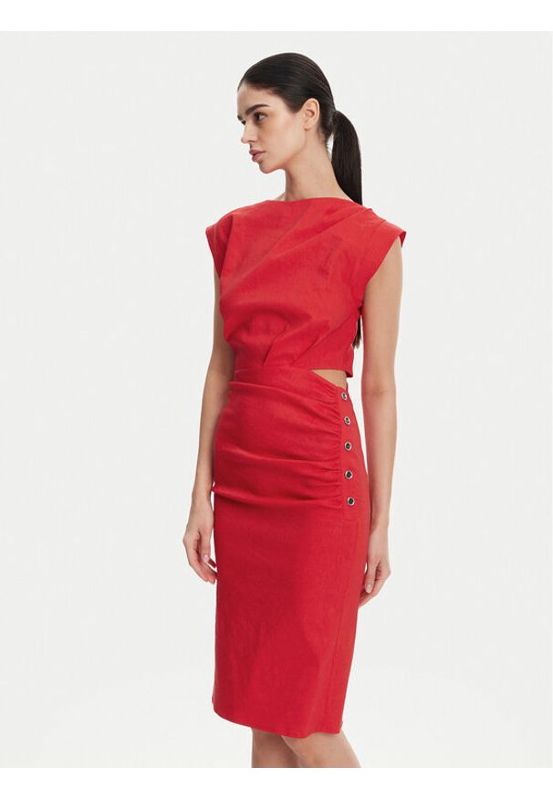 Pinko - PINKO Sukienka koktajlowa 104955 A0IM Czerwony Regular Fit. Kolor: czerwony. Materiał: len, wiskoza. Styl: wizytowy