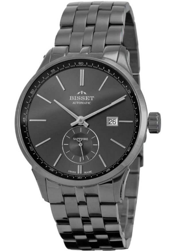 Zegarek Bisset Szwajcarski zegarek męski AUTOMAT BSMF59 szafirowe szkło - grafitowy. Kolor: szary, niebieski, wielokolorowy
