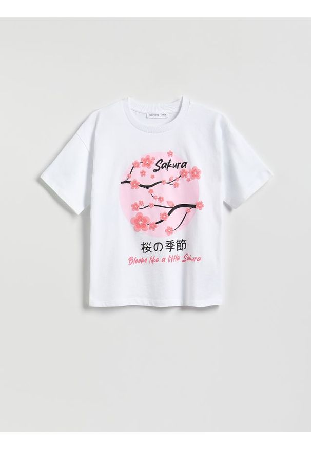 Reserved - T-shirt z nadrukiem - złamana biel. Materiał: bawełna. Wzór: nadruk