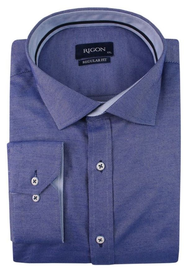 Niebieska elegancka koszula Rigon długa, z klasycznym kołnierzykiem, z długim rękawem, na spotkanie biznesowe