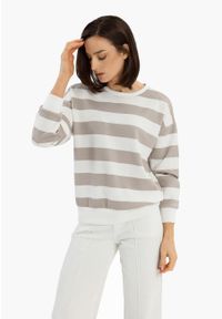 Volcano - Bluza w paski B-MAGNE. Okazja: na co dzień. Kolor: beżowy. Materiał: materiał, jeans. Wzór: paski. Styl: klasyczny, casual, elegancki #1