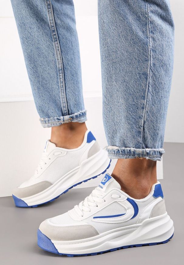 Renee - Biało-Niebieskie Sneakersy Flaherty. Okazja: na co dzień. Wysokość cholewki: przed kostkę. Nosek buta: okrągły. Zapięcie: sznurówki. Kolor: niebieski. Materiał: materiał. Szerokość cholewki: normalna