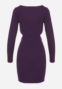 Born2be - Fioletowa Sukienka o Dopasowanym Kroju z Wycięciami w Talii Halassia. Okazja: na co dzień, na randkę. Typ kołnierza: dekolt w serek. Kolor: fioletowy. Długość rękawa: długi rękaw. Typ sukienki: dopasowane, proste. Styl: casual, elegancki #5