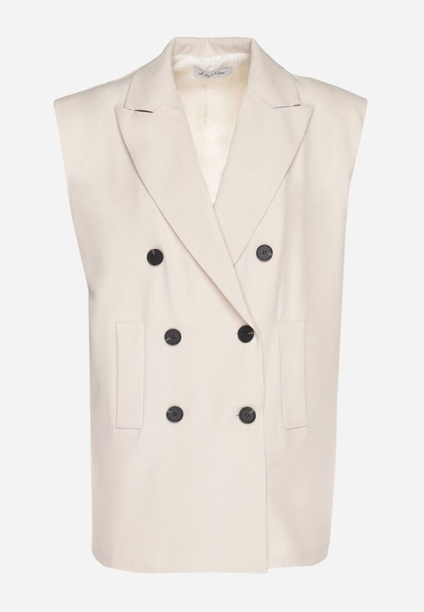 Born2be - Jasnobeżowa Kamizelka Garniturowa z Usztywnionymi Ramionami Ellavessa. Okazja: na co dzień. Kolor: beżowy. Materiał: jeans. Styl: casual, elegancki