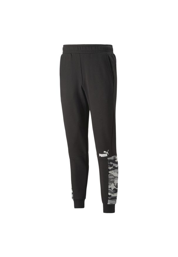 Spodnie Puma Ess Block Camo Sweatpants Tr Cl, Mężczyźni. Kolor: czarny. Materiał: materiał, bawełna