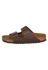Klapki damskie Birkenstock Arizona Dunkelbraun Birkoflor. Kolor: brązowy. Materiał: syntetyk, materiał