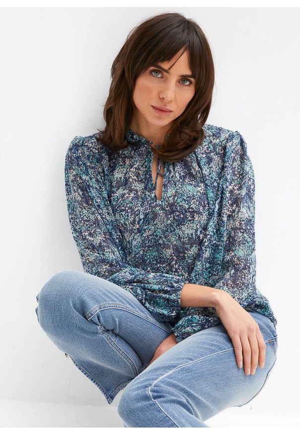 bonprix - Bluzka w stylu tuniki. Kolor: niebieski. Wzór: nadruk