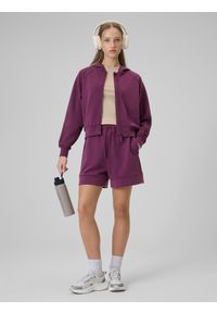 4f - 4F Spodenki dresowe z modalem damskie - fioletowe XL. Kolor: czerwony. Materiał: dresówka. Wzór: gładki #1