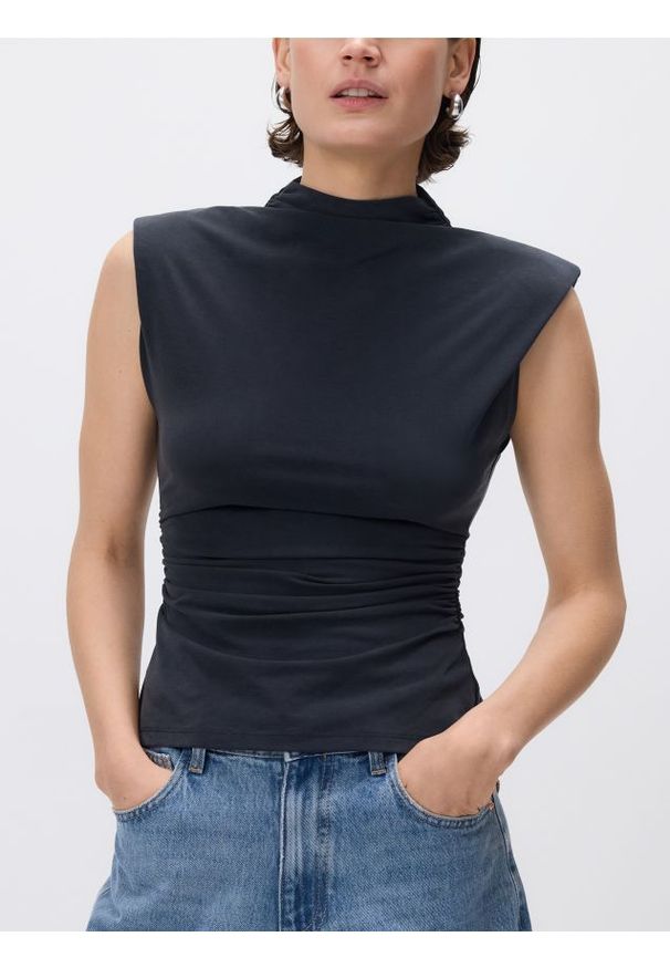 Reserved - Top z modalem - ciemnoszary. Kolor: szary. Materiał: dzianina