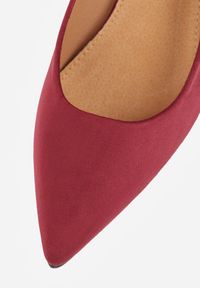 Renee - Bordowe Czółenka z Ekozamszu Vices na Obcasie Kaczuszka z Wkładką ze Skóry Naturalnej Etaris. Okazja: do pracy. Nosek buta: szpiczasty. Kolor: czerwony. Materiał: skóra. Obcas: na obcasie. Styl: elegancki, klasyczny, wizytowy. Wysokość obcasa: średni #4