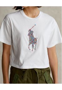 RALPH LAUREN - Krótki t-shirt damski Polo Ralph Lauren. Typ kołnierza: polo. Kolor: biały. Materiał: dzianina. Długość: krótkie. Wzór: kolorowy #3