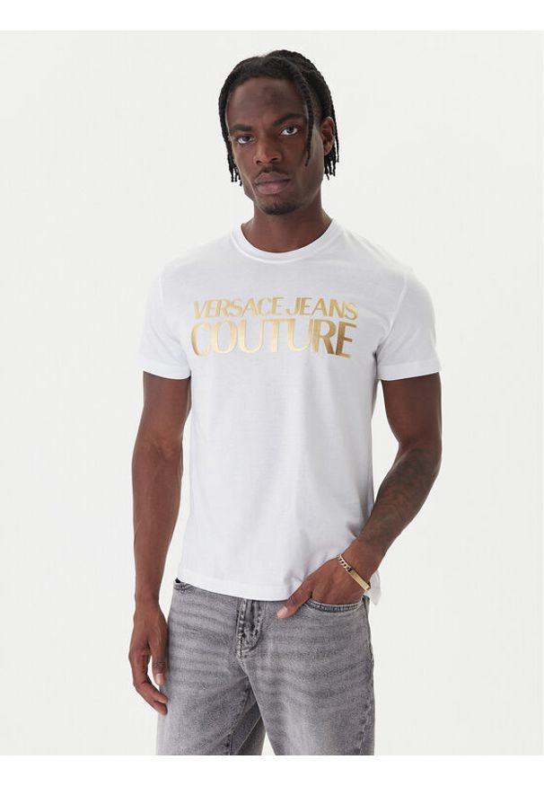 Versace Jeans Couture T-Shirt 79GAHT05 CJ00T Biały Regular Fit. Kolor: biały. Materiał: bawełna