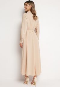 Born2be - Beżowa Rozpinana Sukienka Koszulowa z Regulowanymi Rękawami Grimoire. Kolor: beżowy. Typ sukienki: koszulowe. Styl: elegancki, wizytowy #4