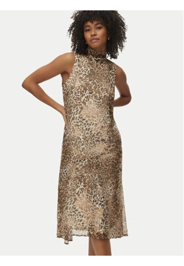 Vero Moda Sukienka letnia Smilla 10345453 Beżowy Regular Fit. Kolor: beżowy. Materiał: syntetyk. Sezon: lato