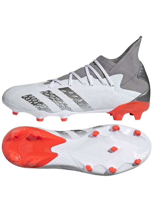 Adidas - Buty piłkarskie adidas Predator Freak.3 Fg M FY6276 szary, biały białe. Kolor: wielokolorowy, szary, biały. Materiał: materiał. Szerokość cholewki: normalna. Sport: piłka nożna