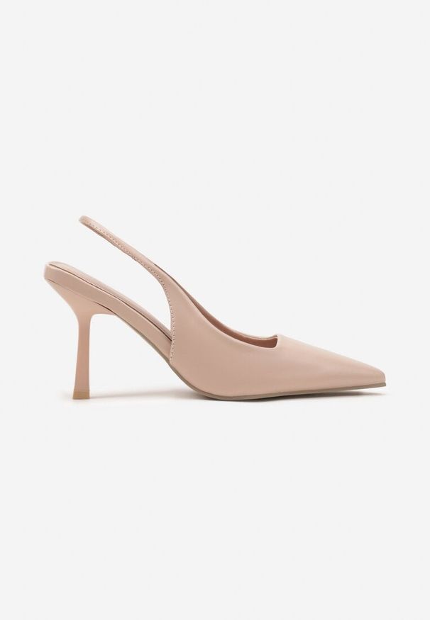 Born2be - Beżowe Sandały Slingback na Szpilce z Noskiem w Szpic Nanoril. Kolor: beżowy. Materiał: jeans. Obcas: na szpilce. Styl: elegancki. Wysokość obcasa: średni