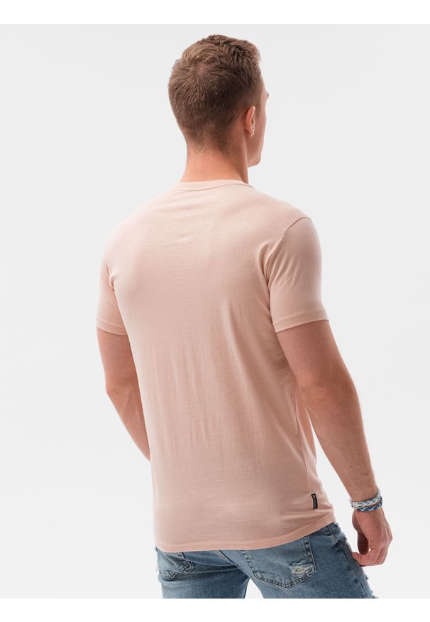 Ombre Clothing - T-shirt męski z nadrukiem S1434 V-14B - różowy - XXL. Kolor: różowy. Materiał: bawełna. Wzór: nadruk. Styl: klasyczny