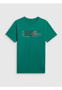 4f - 4F T-shirt regular z nadrukiem męski - zielony 3XL. Okazja: na co dzień. Kolor: zielony. Materiał: bawełna, materiał. Wzór: nadruk. Styl: casual, sportowy #1