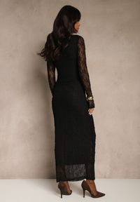 Renee - Czarna Koronkowa Sukienka Typu Longsleeve o Dopasowanym Kroju Zenoresa. Kolor: czarny. Materiał: koronka. Długość rękawa: długi rękaw. Typ sukienki: oversize. Styl: elegancki #3