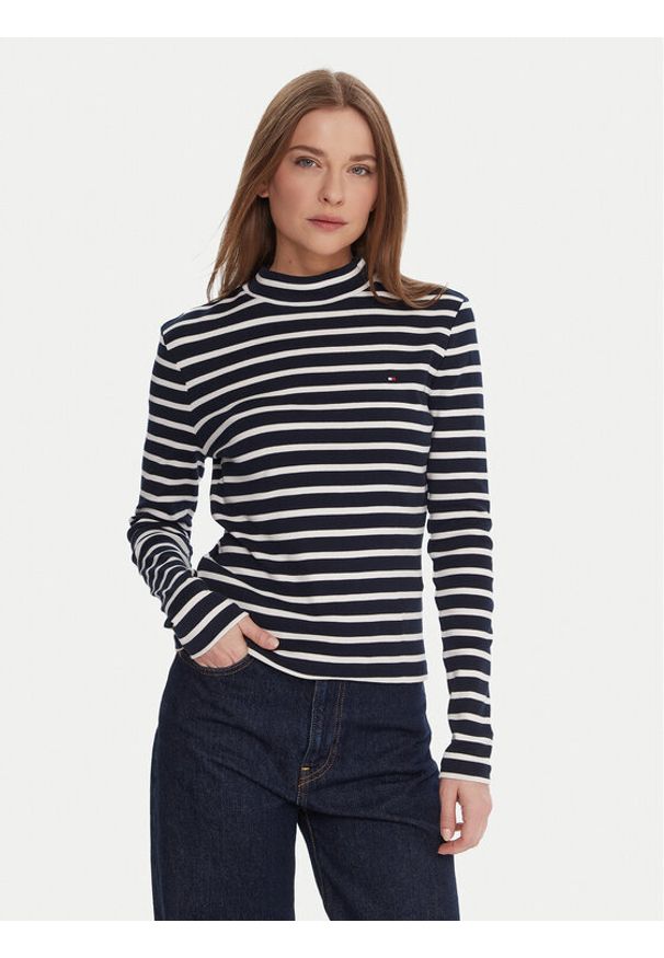 TOMMY HILFIGER - Tommy Hilfiger Bluzka WW0WW47307 Granatowy Slim Fit. Kolor: niebieski. Materiał: bawełna