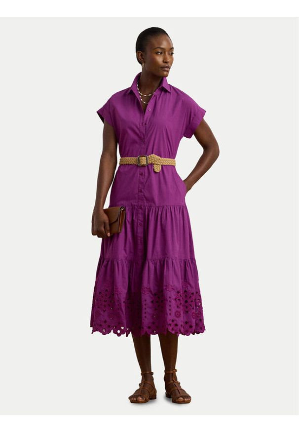 Lauren Ralph Lauren - LAUREN RALPH LAUREN Sukienka koszulowa 200970821001 Fioletowy Regular Fit. Kolor: fioletowy. Materiał: bawełna. Typ sukienki: koszulowe