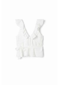 Desigual bluzka damska kolor biały gładka. Okazja: na co dzień. Kolor: biały. Materiał: bawełna. Wzór: gładki. Styl: casual #4