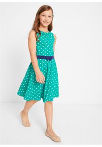 bonprix - Sukienka z dżerseju z czystej bawełny. Typ kołnierza: kokarda. Kolor: zielony. Materiał: jersey, bawełna. Wzór: kropki. Styl: elegancki #2