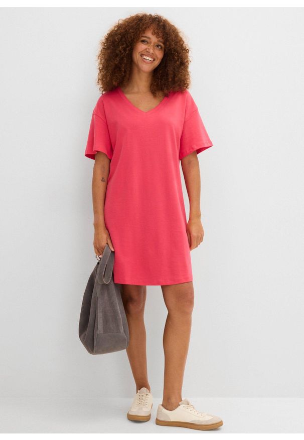 bonprix - Sukienka shirtowa z dekoltem w serek, oversized (2 szt.). Typ kołnierza: dekolt w serek. Kolor: różowy