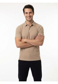 Koszulka Polo, Męska, z Dzianiny - Brave Soul - Ciepły Beż. Okazja: na co dzień. Typ kołnierza: polo. Kolor: beżowy, wielokolorowy, brązowy. Materiał: elastan, poliester. Styl: casual #6