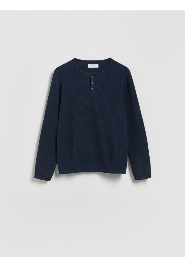 Reserved - Strukturalny sweter z bawełny - granatowy. Kolor: niebieski. Materiał: bawełna