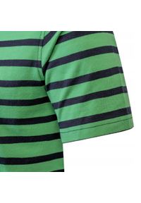 Koszulka Polo - Męska - Pako Jeans - Zielona w Granatowy Prążek. Okazja: na co dzień. Typ kołnierza: polo. Kolor: wielokolorowy, niebieski, zielony. Materiał: bawełna. Wzór: paski, prążki. Styl: casual #5