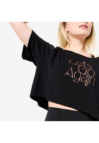 STAREVER - Koszulka do tańca modern jazz damska Starever crop top. Kolor: czarny. Materiał: lyocell, elastan, poliester, materiał. Długość: krótkie. Wzór: nadruk. Sport: taniec