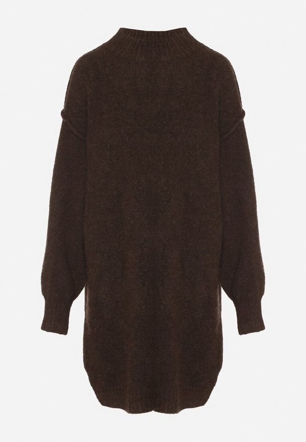 Born2be - Brązowa Pudełkowa Sukienka Dzianinowa z Domieszką Wełny Netessa. Okazja: na spotkanie biznesowe. Kolor: brązowy. Materiał: dzianina, wełna. Styl: elegancki, biznesowy