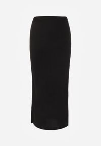 Born2be - Czarna Prosta Spódnica z Rozcięciem z Boku ze Strukturalnej Tkaniny Orinelin. Okazja: do pracy, na co dzień. Kolor: czarny. Materiał: tkanina. Długość: długie. Styl: elegancki, casual #4