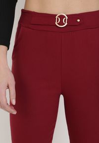Born2be - Bordowe Spodnie Skinny Aeliyah. Kolor: czerwony. Materiał: polar. Długość: długie. Wzór: aplikacja #5