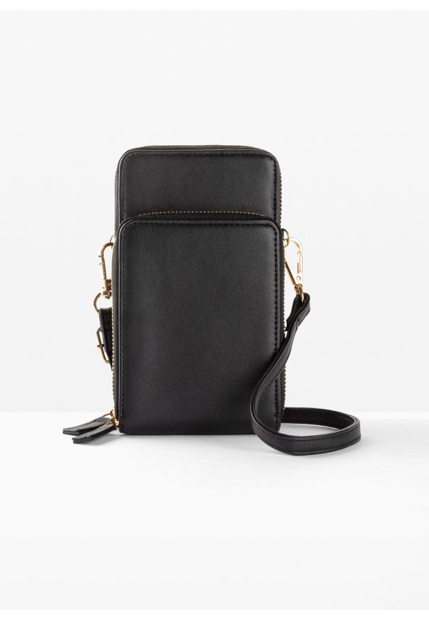 bonprix - Torebka na telefon komórkowy. Kolor: czarny. Materiał: skórzane