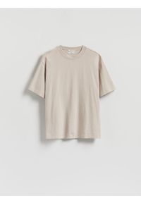 Reserved - Bawełniany t-shirt boxy - beżowy. Kolor: beżowy. Materiał: bawełna