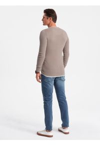 Ombre Clothing - Bawełniany sweter męski z okrągłym dekoltem - zimny beż V9 - Rozmiar: S. Kolor: beżowy. Materiał: bawełna. Styl: klasyczny