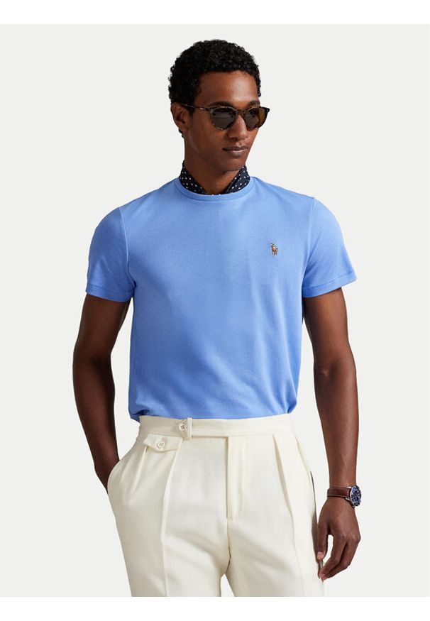 Polo Ralph Lauren T-Shirt 710740727101 Niebieski Custom Slim Fit. Typ kołnierza: polo. Kolor: niebieski. Materiał: bawełna