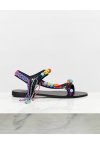 ELINA LINARDAKI - Czarne sandały Pacman ze zdobieniami. Zapięcie: rzepy. Kolor: czarny. Materiał: materiał. Wzór: aplikacja #7