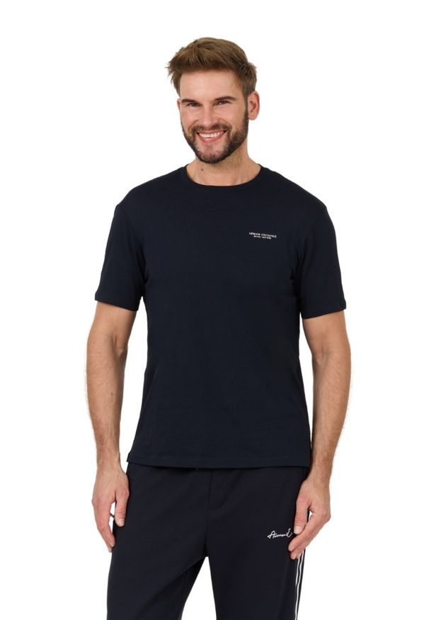 Armani Exchange - ARMANI EXCHANGE Granatowy t-shirt. Kolor: niebieski