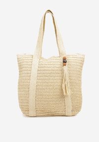 Born2be - Beżowa Torebka Plażowa Shopper z Frędzlem Galoniel. Kolor: beżowy. Sezon: lato. Dodatki: z frędzlami. Styl: biznesowy, elegancki
